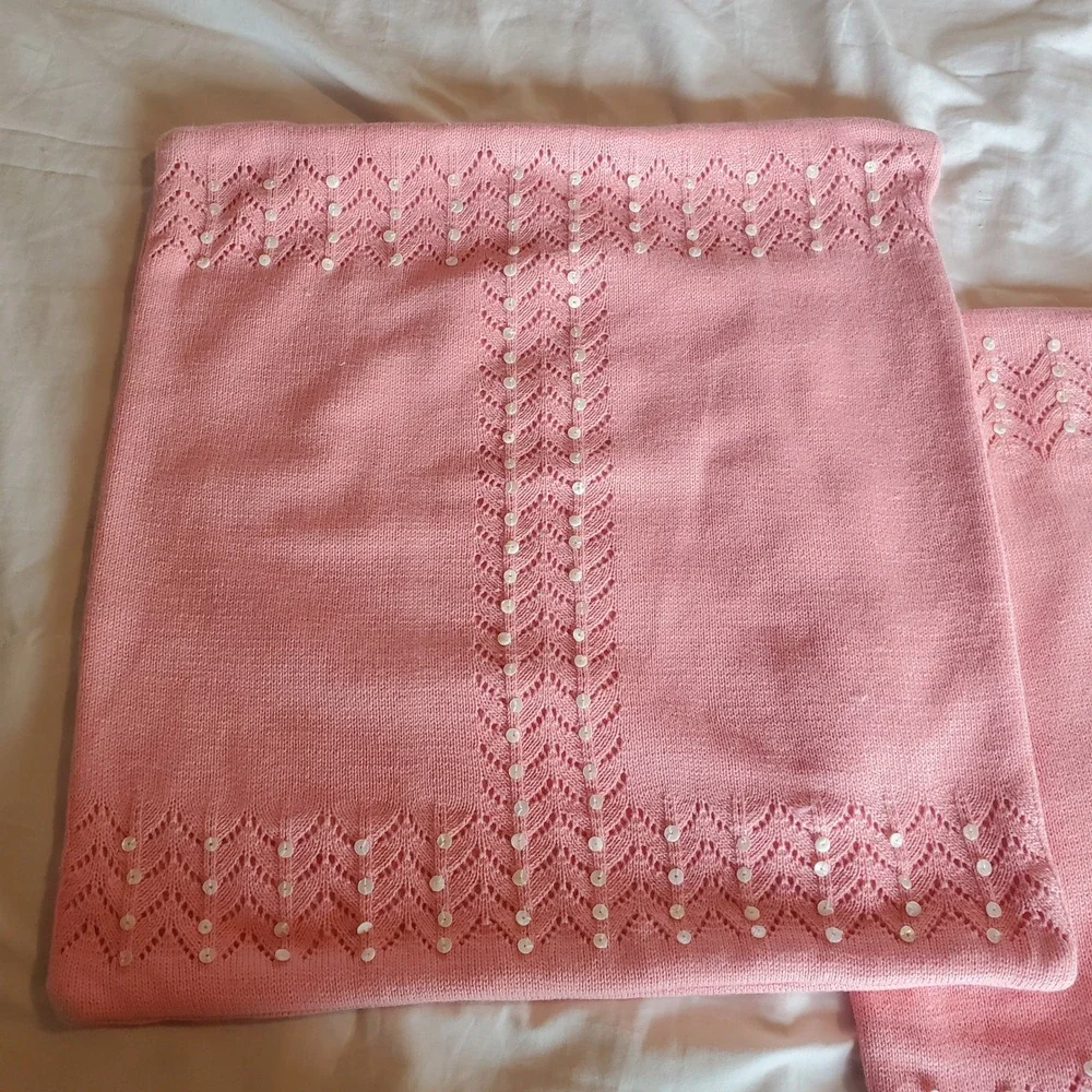 Sigrid Olsen Home Pink Cotton Knit Sequin Pointelle Pillow Covers Set of 2 18x18